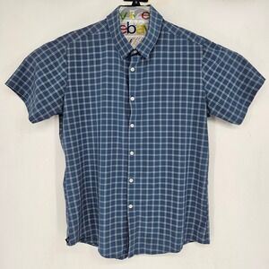Mizzen‎ Main Shirt Mens Large Trim Fit Short Sleeve Preppy Checkered Blue